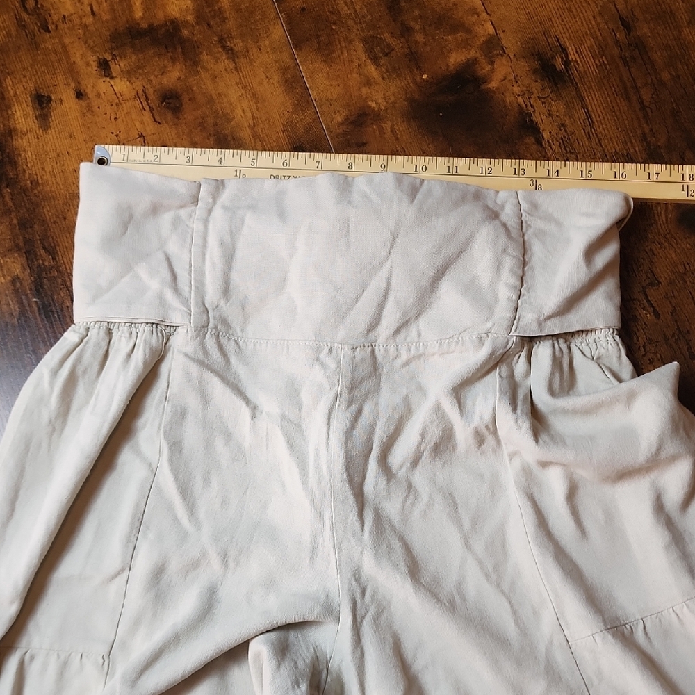 HAPPILY GREY | Beige Rayon Linen Blend Wide-Leg Tie Waist Boho Patch Pants | XL - Picture 8 of 11